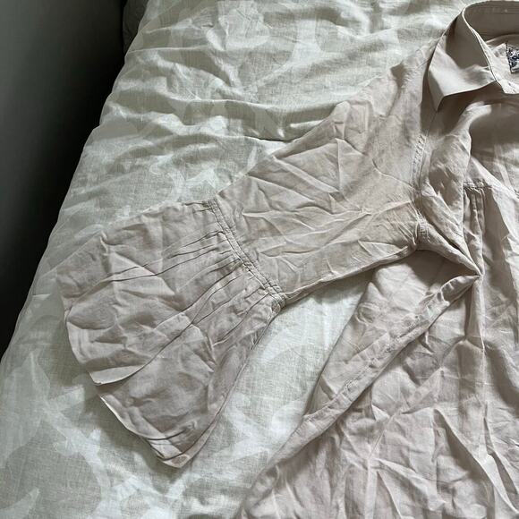 Da-Nang beige bell sleeve cotton button blouse women’s large - Picture 8 of 9